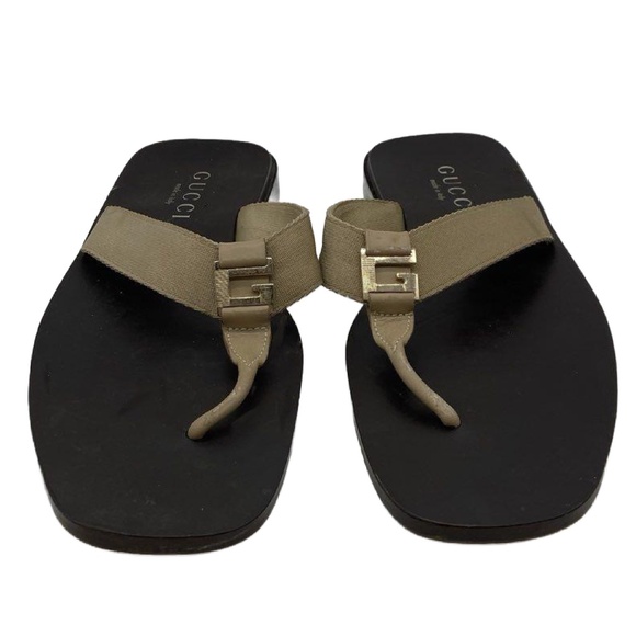 Gucci Authentic Mens Brown Beige Open Toe Slip-On Thong Sandals Size 12D - Picture 1 of 8